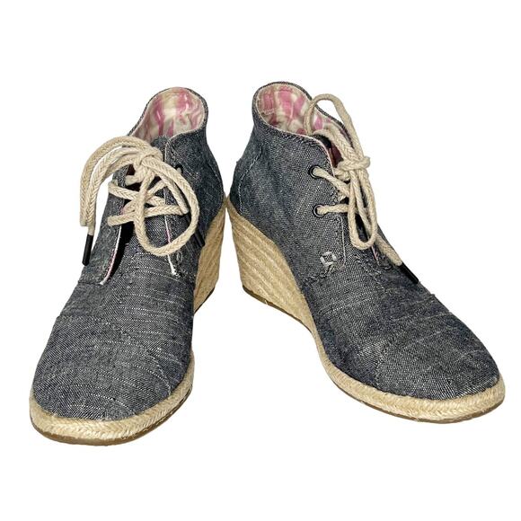 TOMS Desert Chambray Wedge Chukka Bootie Lace-Up Espadrille Gray Size Womens 6 - Picture 3 of 13